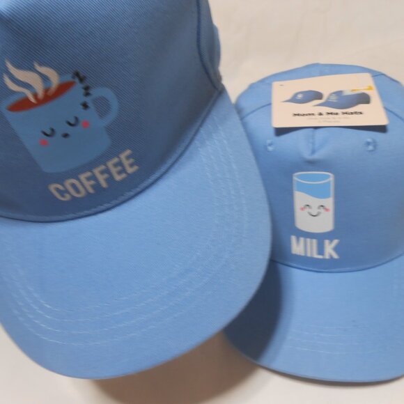 2 NEW "Coffee" & "Milk" Blue Adult & Kids 2-Piece Baseball Cap Set - Picture 6 of 8